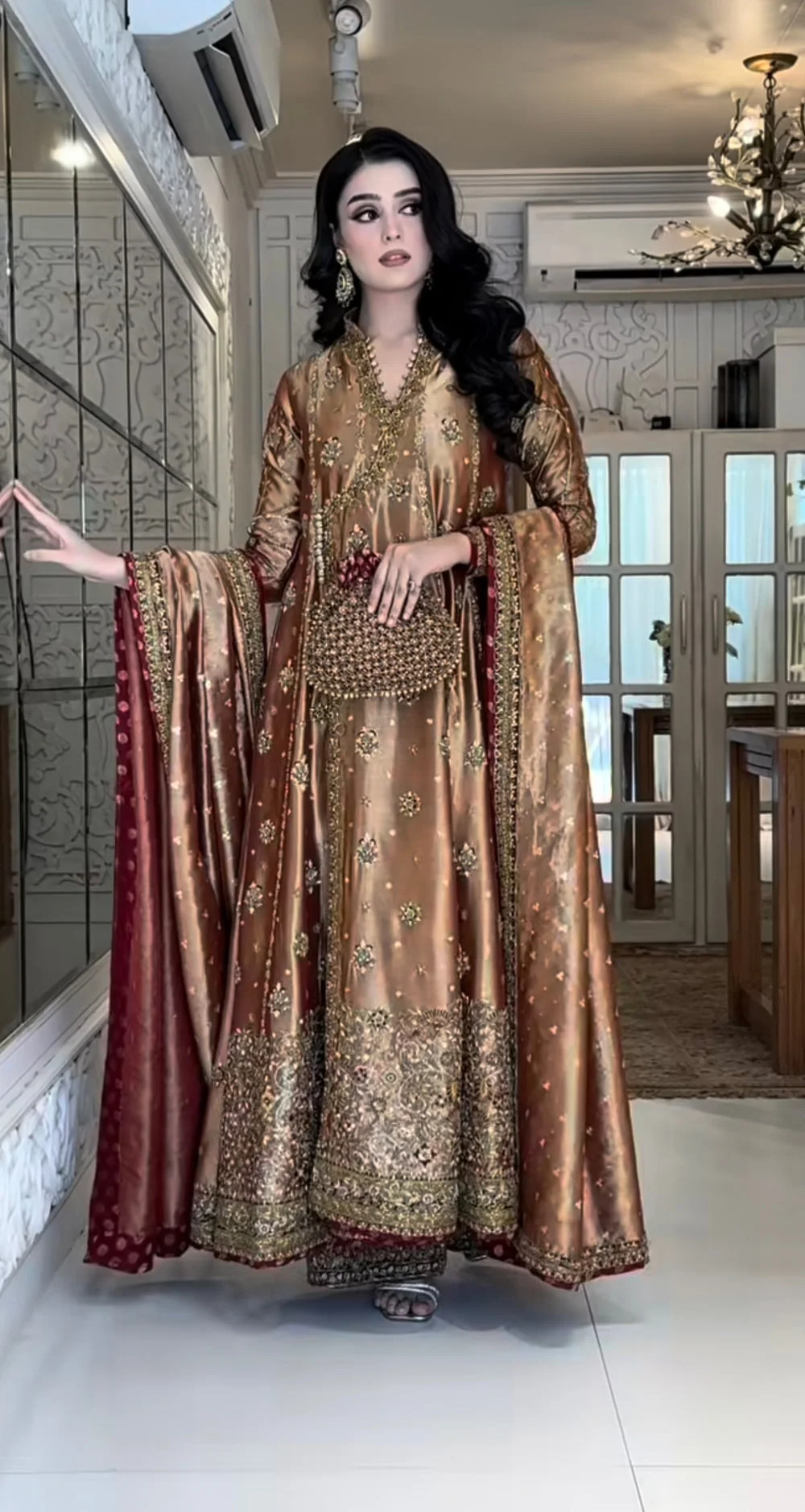 Haris Shakeel – Aswad in copper gold – full outfit view