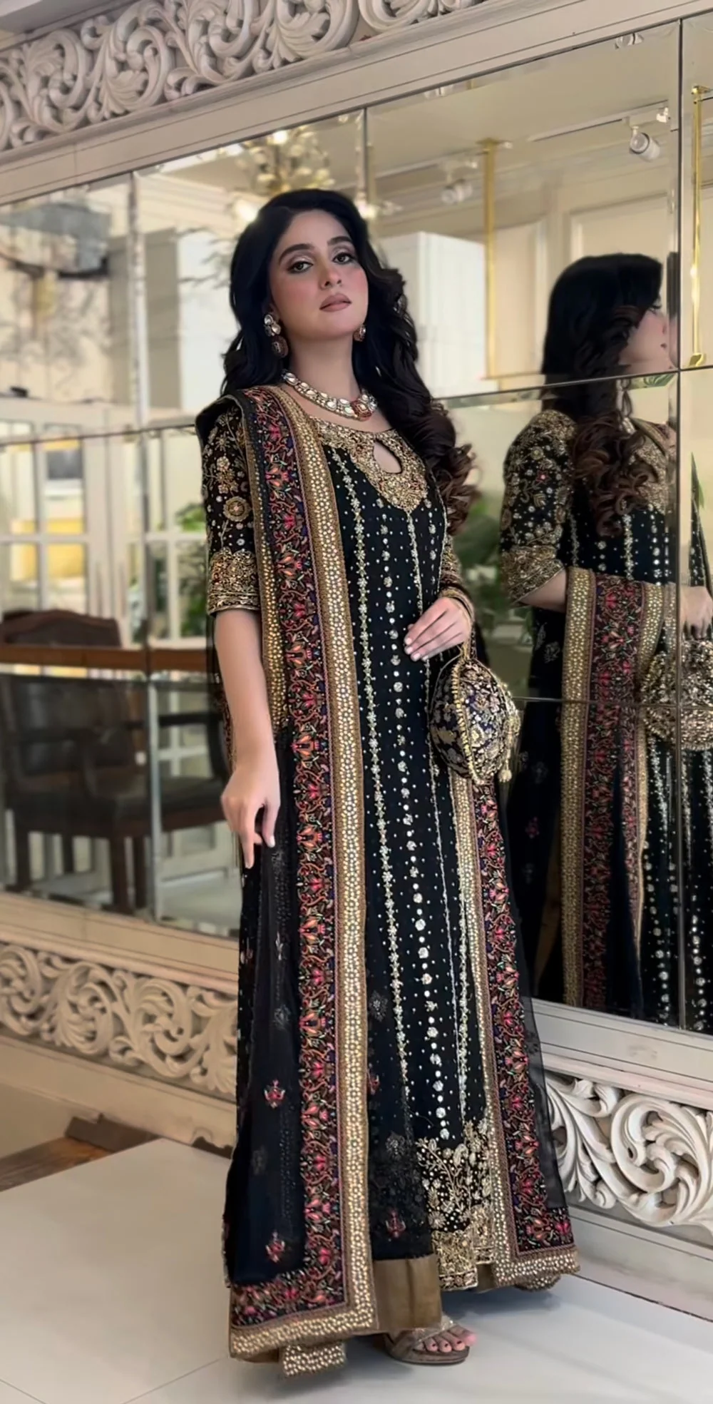 Haris Shakeel – Zainab in black and antique gold – full outfit view