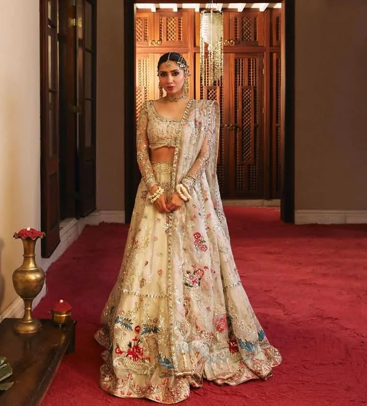 Rano's – Ivory Floral Bridal in ivory and pastel pink – full outfit view