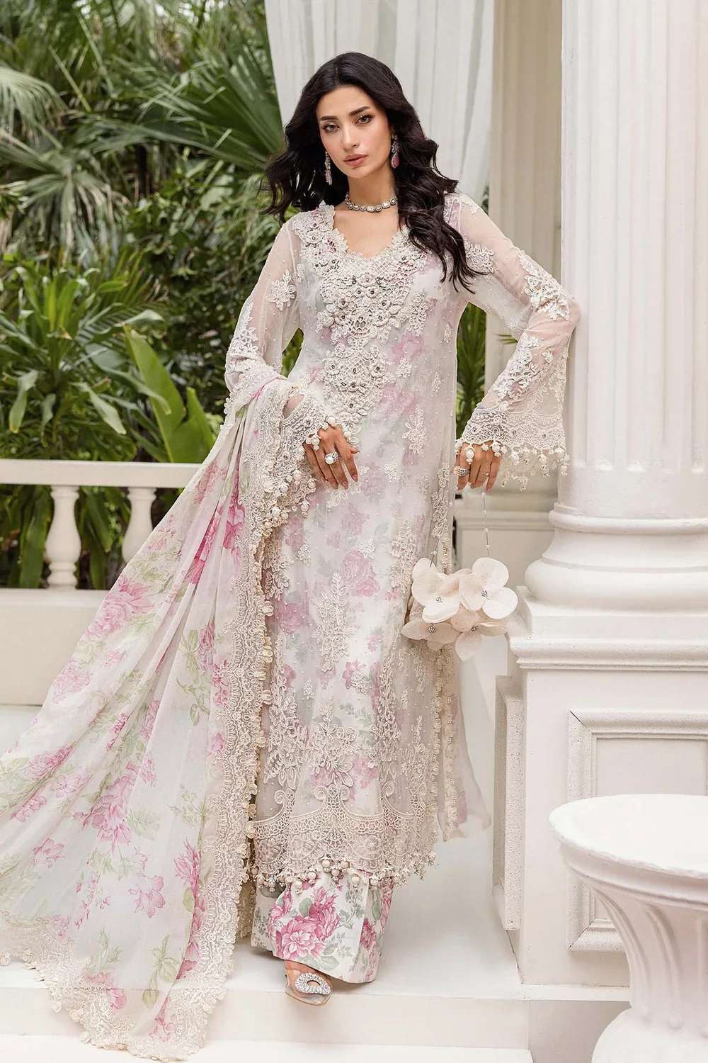 Off-White Rose Chiffon Suit in off-white / blush rose — full outfit view